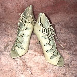 Lace up ivory booties